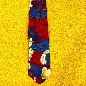 GALLIENI SILK NECKTIE IN CONTEMPORARY PATTERN- BURGUNDY, BLUE, PURPLE AND CREAM